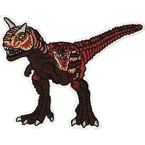 Dinosaurier Figur Aufnäher Kinder Patch Carnotsaurus Bild Patch zum aufbügeln | Dinosaurier Bügelbilder für Textilien Kinder Flicken zum aufnähen | 80x60mm von EXPRESS-STICKEREI