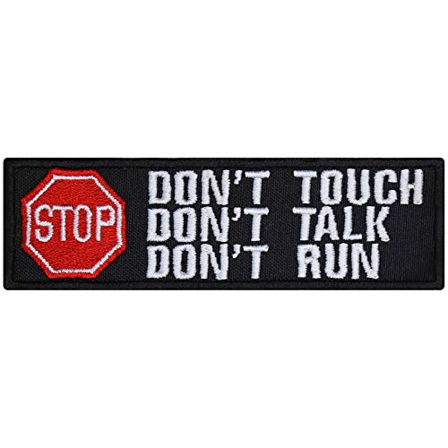 Don't run, don't talk, don't run - Aufnäher Hunde Aufbügler Wachhund Patch Hundesport Bügelbilder Geschenk für Hundebesitzer DIY Applikation für Jacke/Hundegeschirr/Jeans/Halstuch | 100x30mm von EXPRESS-STICKEREI