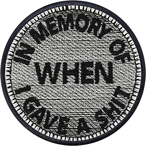 Lustiger Aufnäher Patch "In memory of when I gave a shit" Spaß Sticker zum annähen/aufbügeln | Applikation Jeans Flicken Bügelbilder für alle Stoffe | fabric applique 70x70mm von EXPRESS-STICKEREI