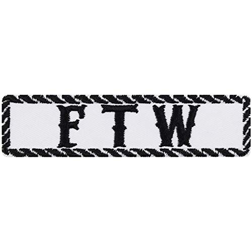 Biker Aufnäher/Aufbügler/Patch "FTW" Jeans Flicken/Bügelbilder zum annähen/aufbügeln | Boxer Geschenk Motorradfahrer Applikation für Leder/Tasche/Weste | weiß 100x25mm von EXPRESS-STICKEREI