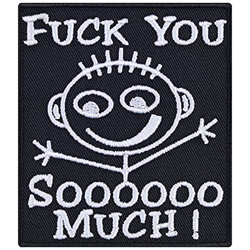 "FUCK YOU sooo much" Smiley Aufnäher/Aufbügler Biker Patch zum annähen/aufbügeln | Fuck you Bügelbilder Heavy Metal Sticker/Applikation für alle Stoffe | 70x80 von EXPRESS-STICKEREI