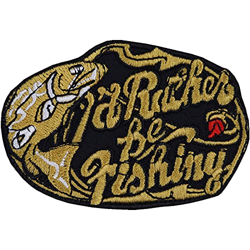 Fisch Aufnäher" I'd rather be FISHING" Aufbügler Fischer Patch Fisherman Bügelbilder zum annähen/aufbügeln | Geschenk Hobby-Fischer Applikation für Sportkleidung/Weste/Jacke/Zelt | 80x55mm von EXPRESS-STICKEREI