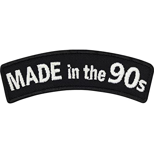 Geburtstagsgeschenk "MADE in the 90s" Neunziger Jahre Party Deko Aufnäher Biker Patch zum annähen/aufbügeln | Geburtstag Applikation für alle Stoffe und Leder | 70x20mm von EXPRESS-STICKEREI