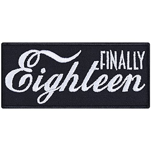 Geburtstagsgeschenk für Mädchen "Finally Eighteen" Aufnäher Sweet 18 Aufbügler/Patch Birthday | Geburtstag Sticker zum annähen/aufbügeln | Applikation für alle Stoffe | 90x40mm von EXPRESS-STICKEREI