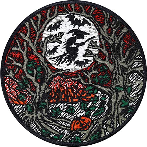 HEXE Aufkleber Grusel Aufnäher Hexen Patch Premium Applikation mit Stickerei - Halloween Deko Kostüm Aufbügler Vollmond Hexenbesen Bügelbild zum annähen | Fledermaus Sticker - 80x80mm von EXPRESS-STICKEREI