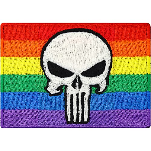 LGBTQ Patch skull Aufnäher/Aufbügler Totenkopf Regenbogen Sticker zum annähen/aufbügeln | Skull Fabric Applique LGBTQ+ Gay pride Applikation für alle Stoffe | 70x50mm von EXPRESS-STICKEREI