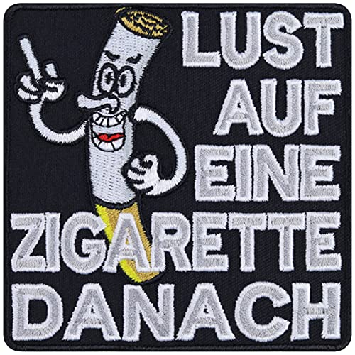 Lust auf eine Zigarette danach? Zigaretten Spruch - After Sex Aufnäher Aufbügler Zigaretten Patch zum annähen/aufbügeln | Geburtstag Geschenk für besten Freund | 90x90mm von EXPRESS-STICKEREI