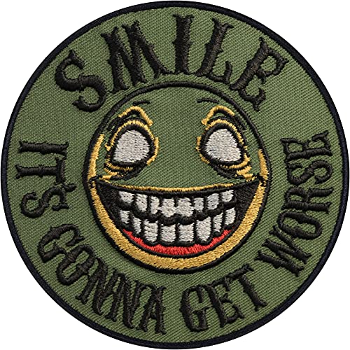 Lustige Aufnäher "SMILE! It is gonna get worse" Biker Aufbügler Tactical Morale Patch zum annähen/aufbügeln | Bügelbilder Sticker Applikation für alle Stoffe | 90x90mm von EXPRESS-STICKEREI