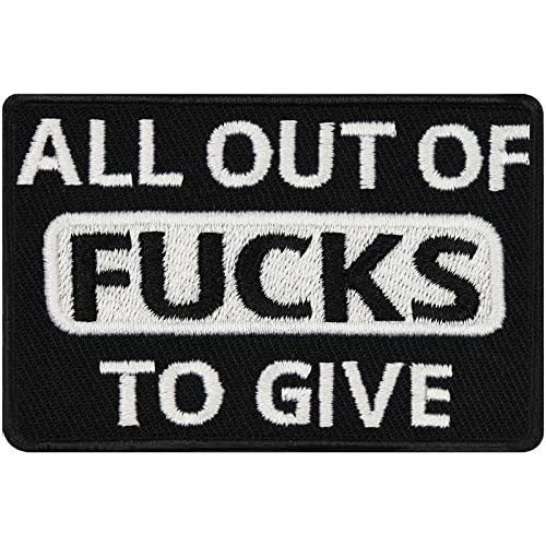 Lustiger Aufnäher "All out of F*CKS to give" Jeans Flicken zum annähen/aufbügeln | Aufbügler Biker Patches für alle Stoffe | Sticker Applikation fabric applique 75x75mm von EXPRESS-STICKEREI