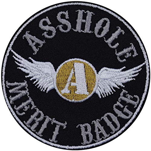 Morale Patch ASSHOLE MERIT BADGE Arschloch Abzeichen DIY Aufbügler Tactical Morale Badge Militär Aufbügler Verdienst Abzeichen gestickte Applikation für Uniform/Jacke/Tasche | 80x80mm von EXPRESS-STICKEREI