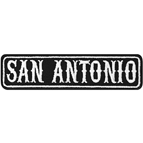 Motorcycle Club Rankpatch SAN ANTONIO Biker Patch Jacken Aufnäher Stadt Biker Namensschild USA | San Antonio MC Badge | US Abzeichen Motorradclub Rangabzeichen |100x25mm von EXPRESS-STICKEREI