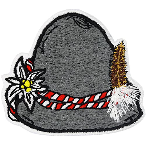 Oktoberfest Deko Aufnäher Oktoberfest Herren Outfit Patches zum aufbügeln/aufnähen | Filzhut Aufbügler Deutschland Patch lustige Bügelbilder für alle Stoffe | 75x60mm von EXPRESS-STICKEREI