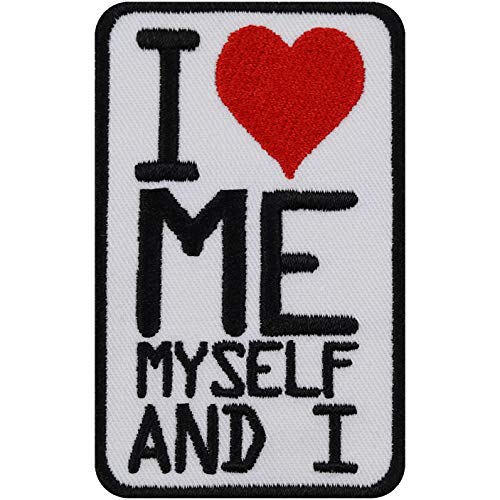 Aufnäher "I love me, myself and I" Aufbügler/Patch zum annähen/aufbügeln Jeans Flicken | Bügelbilder Motivation Herz Applikation für Kleidung/T-Shirt/Jeans/Taschen | 50x80mm von EXPRESS-STICKEREI