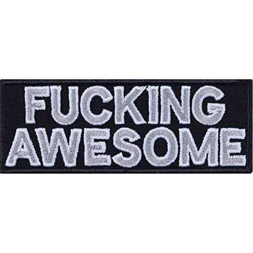 "Fucking Awesome" Aufnäher mit Stickerei Humor Aufbügler "I am fucking awesome" Patch Teenager Bügelbilder Geschenk DIY Applikation perfekt für Rucksack/Beutel/Boots - 100x35mm von EXPRESS-STICKEREI