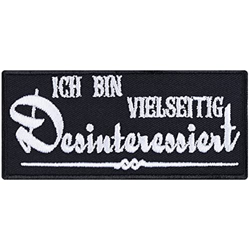 Lustiger Aufnäher "Ich bin vielseitig Desinteressiert" Aufbügler Biker Patch/Bügelbilder zum annähen/aufbügeln | Chiller Geschenk Applikation für alle Stoffe | 90x40mm von EXPRESS-STICKEREI