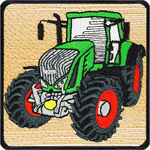 Traktor Aufnäher Bauernhof Aufbügler Kinder Patch zum annähen/aufbügeln | Jeans Flicken mit Stickerei für Kindergeburtstag Applikation für alle Stoffe | 75x75mm von EXPRESS-STICKEREI