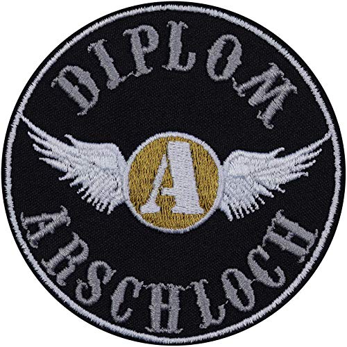 Biker Patches (80x80mm) - Diplom Arschloch Motorrad Aufnäher - Vintage Aufbügler Patch - Motorrad Zubehör, Accessoires - Morale Patches Lederwesten-Patch von EXPRESS-STICKEREI