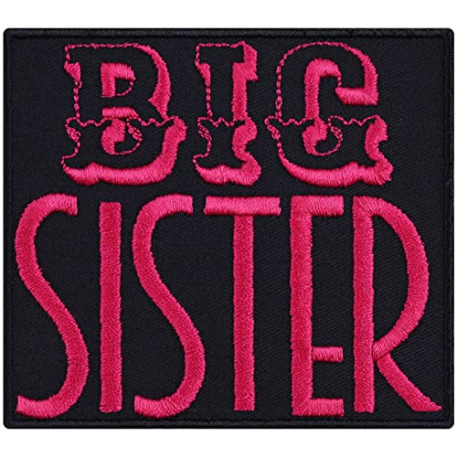 BIG SISTER Patch Aufnäher mit Stickerei für große Schwester Geschenk für Frauen Aufbügler für Mädchen Sticker DIY Applikation gestickt zum annähen/aufbügeln - 90x80mm von EXPRESS-STICKEREI