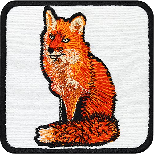 FUCHS Aufnäher Rotfuchs in Natur Aufkleber heimische Tiere Patch red fox | Gesticktes Bügelbild Jäger Aufbügler Jagdabzeichen Jagd Naturfreunde Stickerei Bügelflicken Applikation | 75x75mm von EXPRESS-STICKEREI