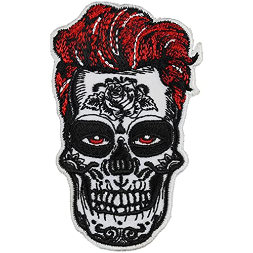 Dia de los muertos Calavera Aufnäher/Aufbügler Totenkopf - mexikanischer Totenschädel Emblem Sugar Skull Patch Zuckerschädel - Totenkopf Applikation zum annähen - 55x90mm von EXPRESS-STICKEREI