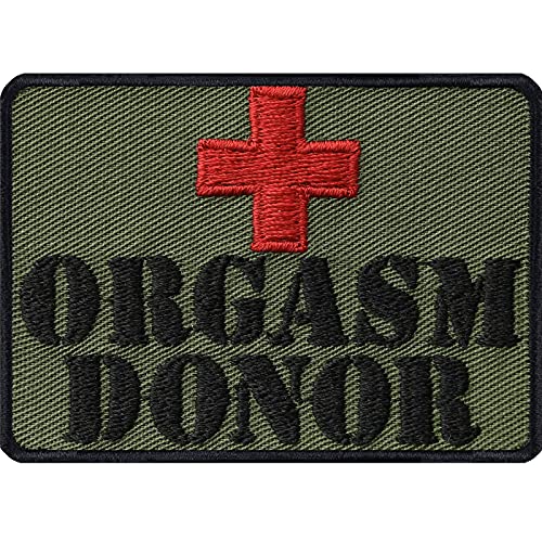 Lustiger Morale Patch: ORGASM DONOR - Aufnäher Orgasmus-Spender Spaß Sticker, lustiges Geschenk für Freund DIY Applikation für Jacke/Weste/Jeans/Kutten 70x50mm von EXPRESS-STICKEREI