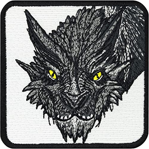 Drachen Aufnäher/Aufbügler Drachenkopf Patch "Smaug der Goldene" LOTR der Hobbit Sticker zum annähen/aufbüglen | Dragon Applique für alle Stoffe | 75x75mm von EXPRESS-STICKEREI