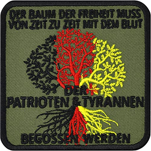 Deutschland Aufnäher | Der Baum der Freiheit, muss von Zeit zu Zeit mit dem Blut der Patrioten & Tyrannen begossen werden | Baum des Lebens Patch zum annähen/aufbügeln | 75x75mm von EXPRESS-STICKEREI