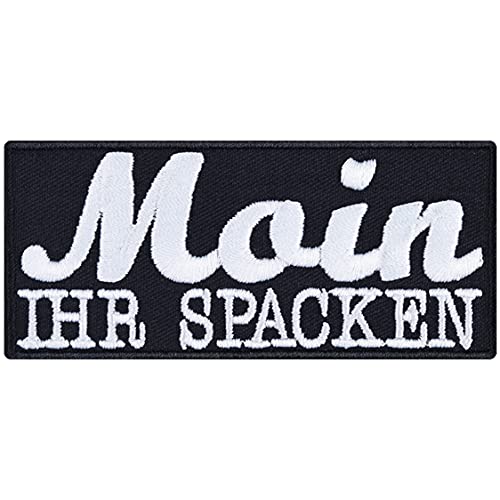 Lustiger Aufnäher mit Spruch "Moin ihr Spacken" Aufbügler Sarkasmus Patch zum annähen/aufbügeln | Bügelbilder Sticker Applikation für alle Stoffe | 90x40mm von EXPRESS-STICKEREI