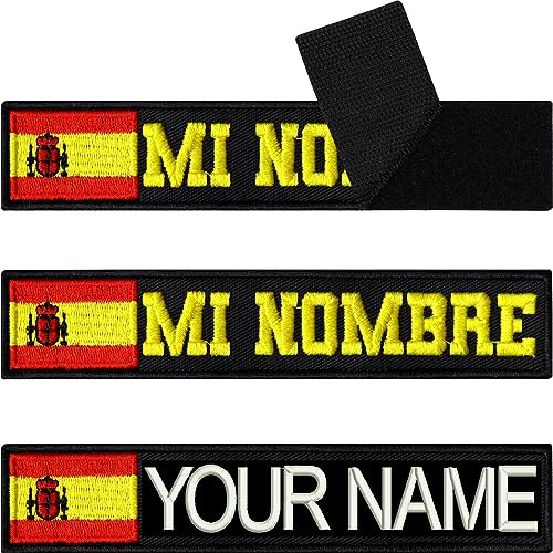 Patch Spanien Klett Patch personalisiert Namensschilder für Kleidung | Patch Klett Militär Namensschild Klett Militär Rucksack Spanische Flagge | 125x25mm von EXPRESS-STICKEREI