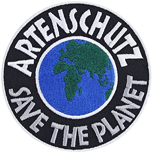 SAVE THE PLANET Aufnäher Artenschutz Patch zum annähen/aufbügeln | Aufbügler Tierschützer Abzeichen "protect & preserve" Climate change Badge Applikation für alle Stoffe | 90x90mm von EXPRESS-STICKEREI