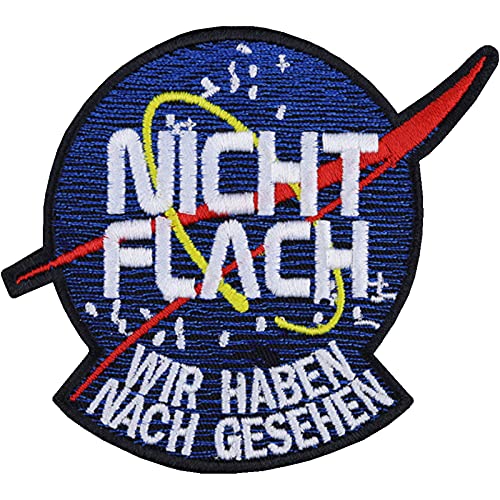 Aufnäher NASA "Nicht flach - wir haben nachgesehen" Aufbügler Patch Weltall Bügelbilder Sticker Raumfahrt Geschenk Universum Applikation für alle Stoffe/Jacken/Shirts | 90x80mm von EXPRESS-STICKEREI