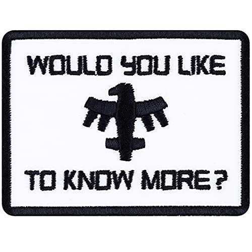 Aufnäher "Would you like to know more" Aufbügler Gamer Patch Starship Troopers Film Bügelbilder Sticker zum annähen/aufbügeln Adler Patriot Applikation für alle Stoffe | 60x80mm von EXPRESS-STICKEREI