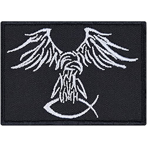 Adler fängt Fisch Symbol | Ichthys Aufnäher Heidentum Anti Christentum Patch zum annähen/aufbügeln | Germanischer Adler Bild bestickt Wikinger Odin | 70x50mm von EXPRESS-STICKEREI