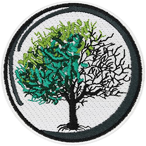 Zen Lebensbaum Aufnäher Kreislauf des Lebens Aufbügler Geburt bis zum Tod Feng Shui Patch zum annähen/aufbügeln | Yoga Flicken mit Stickerei Tree of Life Applikation für alle Stoffe | 75x75mm von EXPRESS-STICKEREI