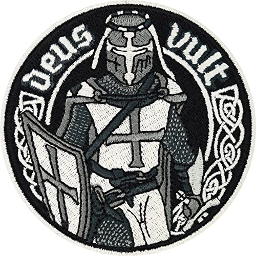 Ritter Aufnäher Kreuzritter Aufbügler Tempelritter Emblem zum annähen/aufbügeln | Deus Vult Knight Patch Temple knights | Mittelalter Bügelbild für alle Stoffe | 80x80mm von EXPRESS-STICKEREI