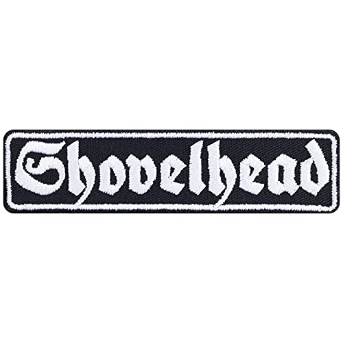 Biker Aufnäher "Shovelhead" Aufbügler/Patch zum annähen/aufbügeln | Bügelbilder Motorrad Geschenk Motorradfahrer Applikation für Leder-Jacke/Weste/Jeans/Boots/Koffer | 100x25mm von EXPRESS-STICKEREI