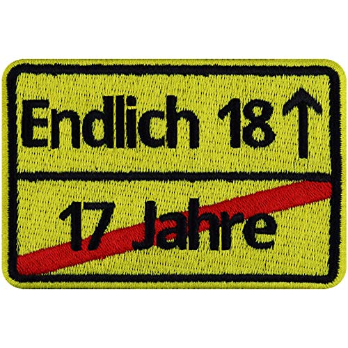 Sweet 18 "ENDLICH 18" Geburtstagsgeschenk für Mädchen/Junge Aufnäher 18er Schild Geburtstagsschild Birthday Patch finally18 Geschenk Applikation zum Geburtstag - 90x60mm von EXPRESS-STICKEREI