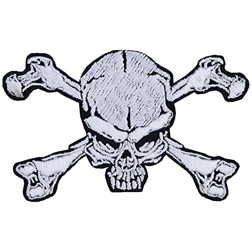 Totenkopf Patch Rocker Aufnäher Pirat Aufbügler Biker Patch zum annähen/aufbügeln | Jeans Flicken/Bügelbilder Motorradzubehör Skelett Skull Applikation für alle Stoffe | 90x55mm von EXPRESS-STICKEREI