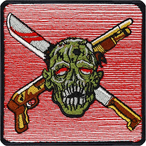 EXPRESS-STICKEREI Totenkopf Aufnäher Zombi Hunter Patch zum annähen/aufbügeln | Skull Head Applikation Bestickt Aufbügler Halloween Premium Bügelbild für alle Stoffe | 75x75mm von EXPRESS-STICKEREI