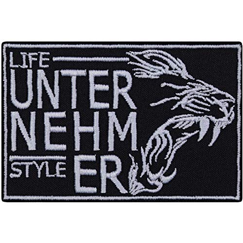 UNTERNEHMER LIFESTYLE Löwenkopf Aufnäher gestickter Patch Erfolgsmensch DIY Aufbügler Chef Businessman Bügelbild Geschäftsmann Geschenk für Hemd/Jacke/Office | 80x80mm von EXPRESS-STICKEREI