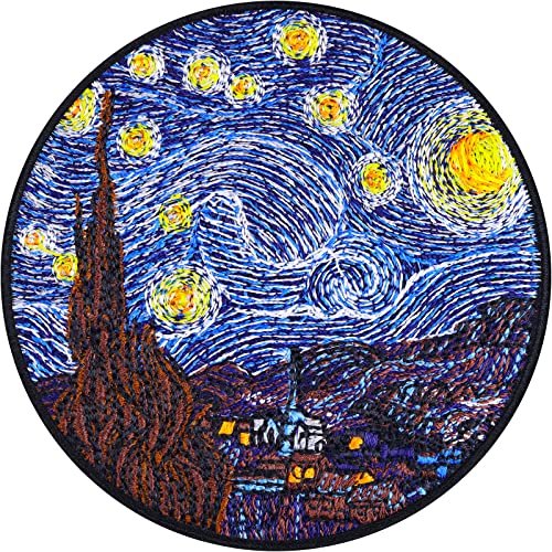 VAN GOGH Aufnäher Sternennacht Bild mit Stickerei zum annähen - Vincent van Gogh Kunstwerk gestickt STARRY NIGHT Patch Applikation Impressionismus Realismus Kunst Aufkleber - 80x80mm von EXPRESS-STICKEREI