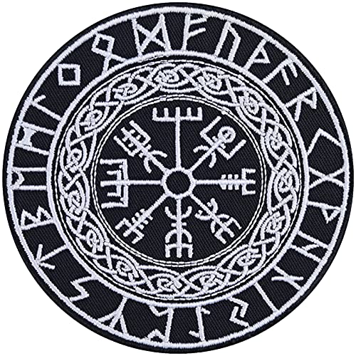 VEGVISIR Aufnäher nordischer Kompass | nordische Runen Wegweiser Aufbügler Wikinger Patch nordisches Symbol Vikings Geschenk Wikinger Applikation zum annähen/aufbügeln | 90x90mm von EXPRESS-STICKEREI