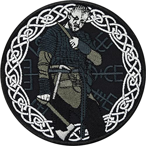 Floki der Schiffsbauer Vikings Patch Wikinger Aufnäher/Aufbügler gestickt | Floki Emblem Badge nordische Runen Wikingerschiff Bügelflicken | Premium Vikings Fanartikel | 90x90mm von EXPRESS-STICKEREI