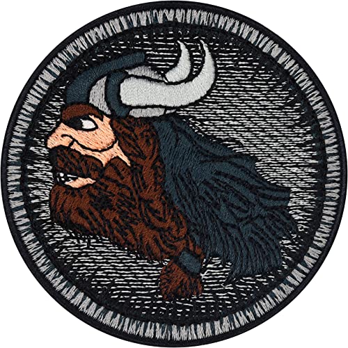 Wikinger Deko Aufnäher Wikingerhelm Aufbügler Vikings Patch zum aufnähen/aufbügeln | Wikinger Krieger Sticker Viking Tactical Morale Patches für alle Stoffe | 80x80mm von EXPRESS-STICKEREI