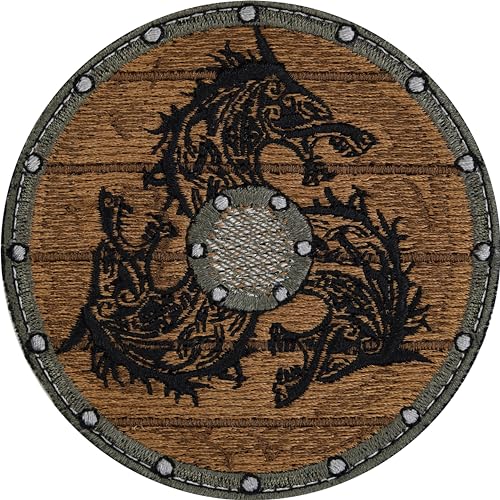 Wikinger Deko Aufnäher Wikingerschild Aufbügler Vikings Patch zum aufnähen/aufbügeln | Wikinger Kostüm Krieger Sticker Viking Morale Patches für alle Stoffe | 75x75mm von EXPRESS-STICKEREI