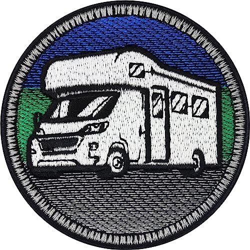 Wohnmobil Patch Camper Aufnäher Camping Patches zum aufbügeln Wohnwagen Patch für alle Stoffe Naturfreunde Sticker Camper Van Patch Aufbügler 75x75mm von EXPRESS-STICKEREI