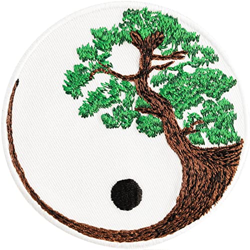 YIN YANG Lebensbaum Aufnäher gestickt | buddhistischer Zen yin Yang Tree Patch Gleichgewicht der Natur Applikation zum annähen Yoga Aufkleber Sticker für alle Stoffe | 80x80mm von EXPRESS-STICKEREI