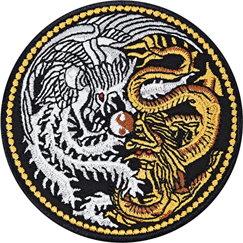 YIN YANG Aufbügler DRACHEN Aufnäher Patch zum annähen | Dragon Couple Sticker Game of Throne Bügelbilder chinesicher Drache Yin Yang Aufkleber für alle Stoffe | 80x80mm von EXPRESS-STICKEREI