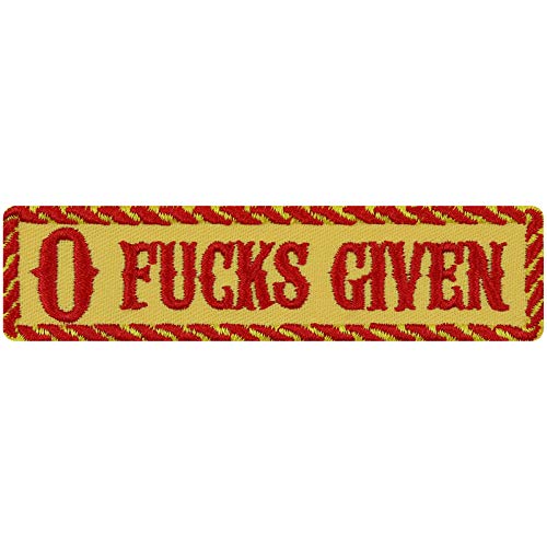 ZERO FUCKS GIVEN Aufnäher mit Stickerei funny Aufbügler Rocker Patch lustiger Spruch 0 fucks given Bügelbilder Geschenk DIY Applikation für Kleidung zum annähen/aufbügeln - gelb - 100x25mm von EXPRESS-STICKEREI