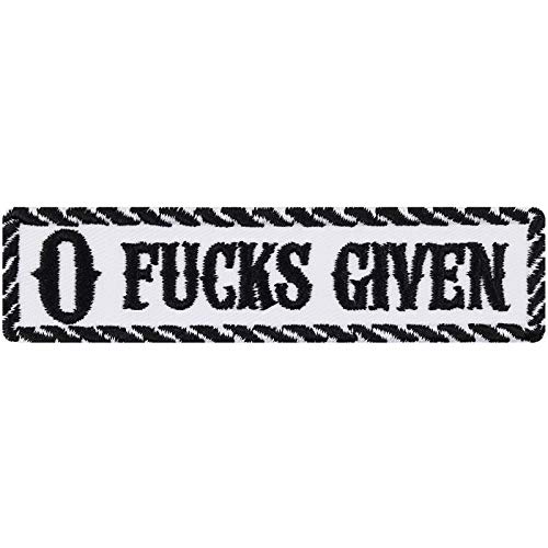 ZERO FUCKS GIVEN Aufnäher mit Stickerei funny Aufbügler Rocker Patch lustiger Spruch 0 fucks given Bügelbilder Geschenk DIY Applikation für Kleidung zum annähen/aufbügeln - schwarz/weiß- 100x25mm von EXPRESS-STICKEREI